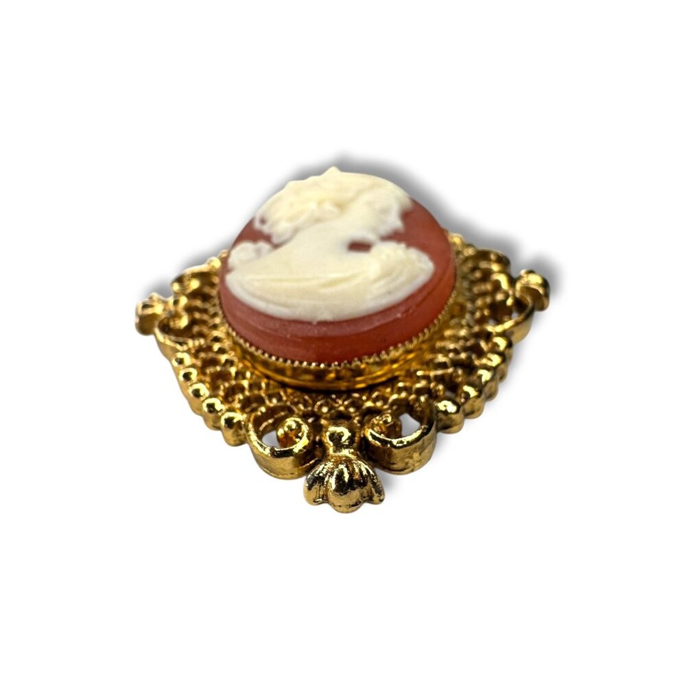 Vintage Avon Gold Tone Cameo Perfume Solid Locket Brooch - Picture 5 of 10